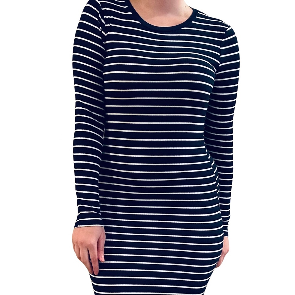 Forever 21 Navy Blue Stripe Midi Dress